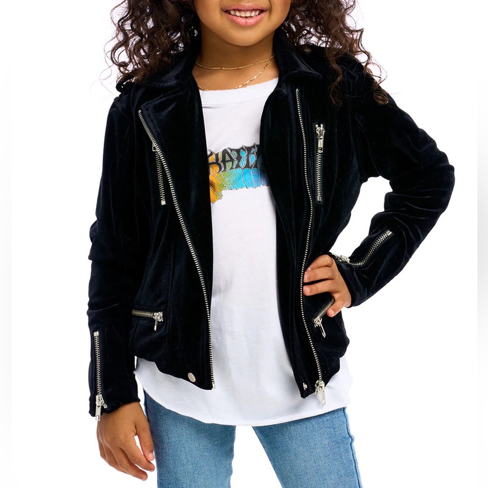 NWOT- CHASER Stretch Velvet Moto Jacket in Black